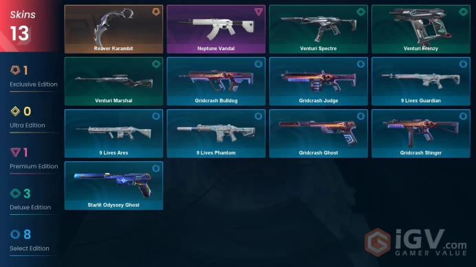 NA | 13 Skins | Silver | Level 74 | VP 7125 | Reaver Karambit | Neptune Vandal | Battlepasses 1 | 