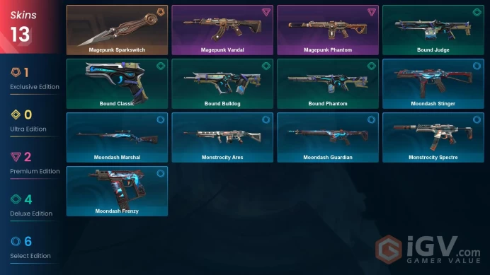 NA | 13 skins | Diamond 1 | Level 44 | Magepunk Sparkswitch | Magepunk Vandal | Magepunk Phantom | Buddies 52 | 1 Battlepasses Purchase | 