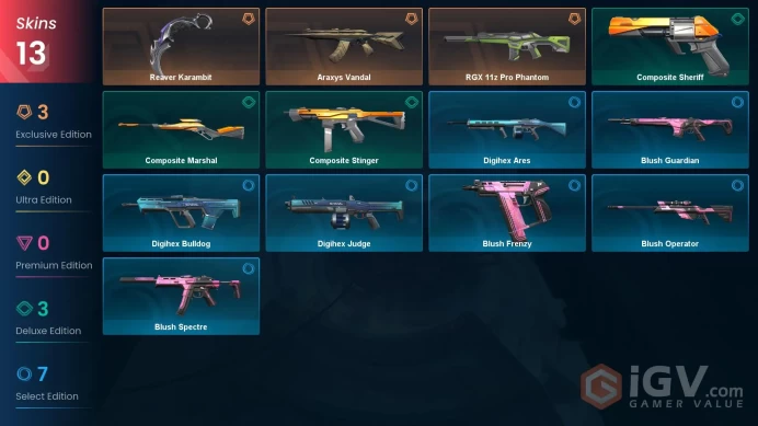 NA | 13 Skins | Gold | Reaver Karambit | Araxys Vandal | RGX 11z Pro Phantom | Level 59 | 1 Battlepass | 