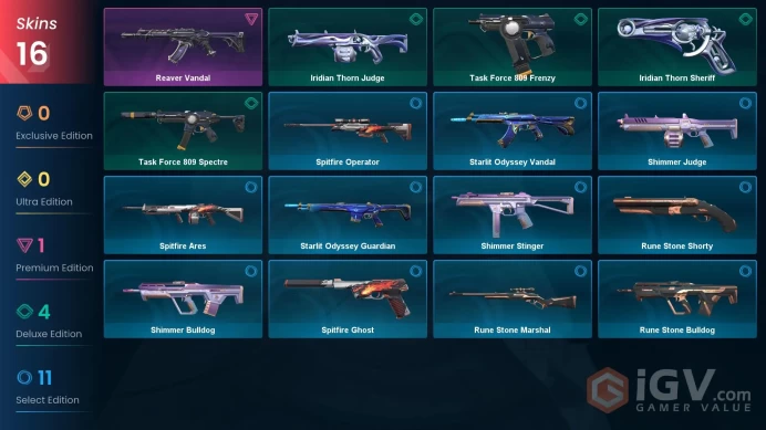 NA | 16 Skins | Gold | Level 27 | VP Value 3775 | 26 Buddies | 5 Agent | Battlepasses 2 | Full Access | Instant Delivery | Full Details Below!