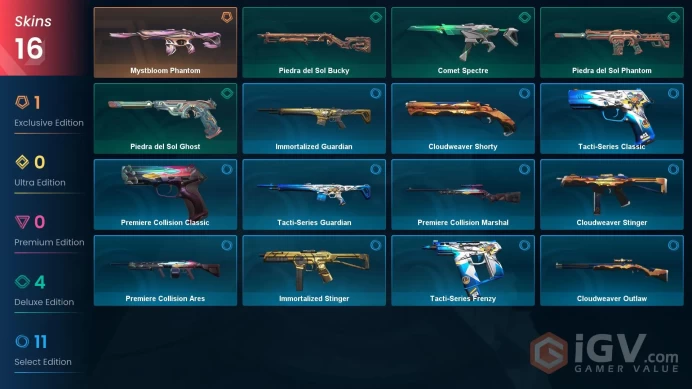NA | 16 Skins | Gold | 2 Battlepasses | Mystbloom Phantom | Comet Spectre  | Level 36 | Buddies 39 | Full Access | Full Details Below!