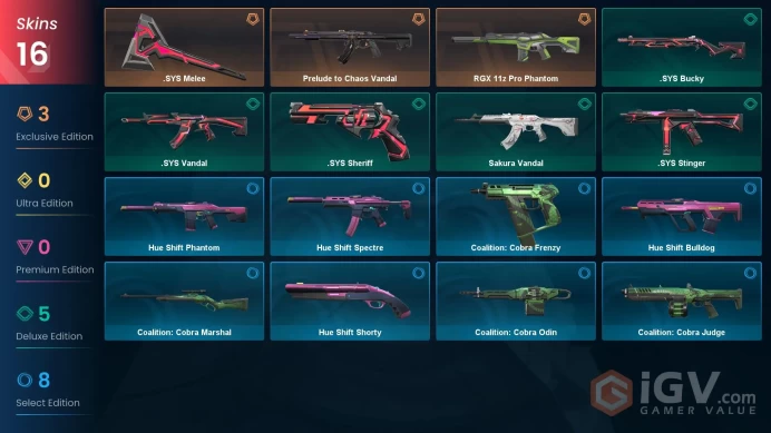 NA | 16 Skins | Platinum | Prelude to Chaos Vandal | RGX 11z Pro Phantom | Sakura Vandal | 2 Battlepasses | Full Access | Full Details Below!