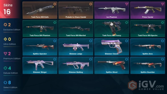 NA | 16 Skins | Platinum | Prelude to Chaos Vandal |&nbsp;Prime Vandal | Ion Phantom | Battlepasses 1 | Full Access | Full Details Below!