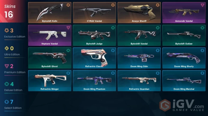 NA | 16 Skins | Platinum | Level 34 | Araxys Sheriff | CYRAX Vandal | Neptune Vandal | Battlepasses 1 | Full Access | Full Details Below!