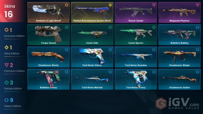 NA | 16 skins | 2 Battlepass | Gold 2 | Level 33 | Radiant Entertainment System Ghost | Reaver Vandal | Magepunk Phantom | Full Details Below!