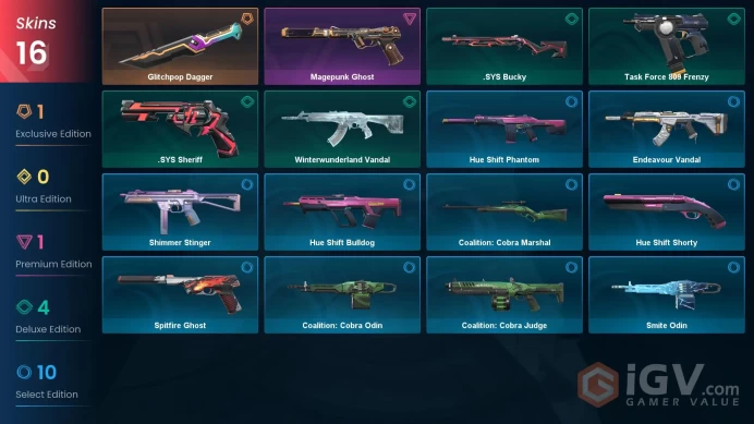NA | 16 Skins| Bronze | Battlepasses 2 | Glitchpop Dagger | Winterwunderland Vandal | level 25 | Full Access | Full Details Below!