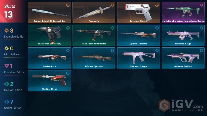 NA | 13 Skins | Platinum | 1 Battlepasses | Radiant Crisis 001 Baseball Bat | Prosperity | Infantry Operator | Level 32 | Full Access | 