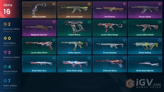 NA | 16 skins | Bronze 3 | Level 31 | Reaver Karambit | RGX 11z Pro Vandal | Oni Phantom | 2 Battlepasses Purchase | Full Details Below!