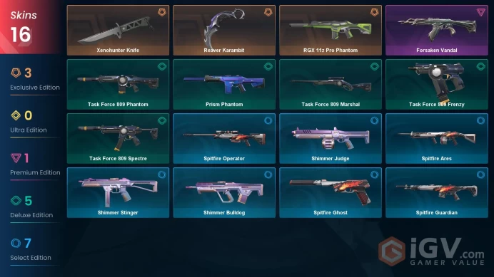 NA | 16 Skins | Platinum | 1 Battlepasses | Reaver Karambi | Xenohunter Knife | RGX 11z Pro Phantom | Full Access | Full Details Below!