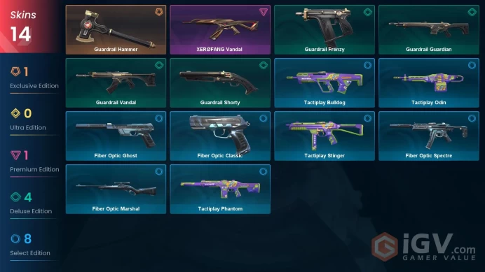 NA | 14 Skins | Platinum | 1 Battlepasses | XERØFANG Vandal | Fiber Optic Ghost | Guardrail Frenzy | Buddies 44 | Level 53 | 