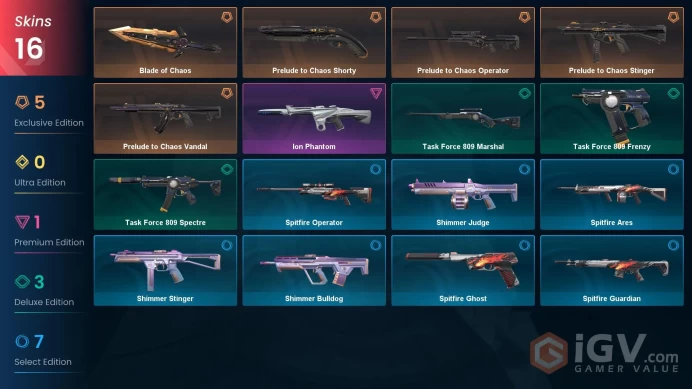 NA | 16 Skins | Silver | VP Value 15825 | Prelude to Chaos Bundle | Ion Phantom | Level 27 | 1 Battlepass | Full Access | Full Details Below!