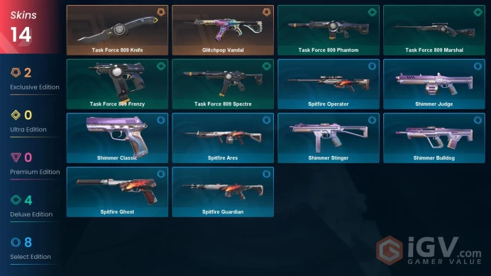 NA | 14 Skins | Platinum | Level 32 | VP 3175 | Glitchpop Vandal | 1 Battlepasses | 