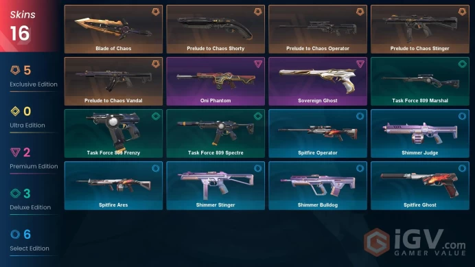 NA | 16 Skins | Platinum | 1 Battlepasses | Prelude to Chaos Bundle | Sovereign Ghost | Oni Phantom | Full Access | Full Details Below!