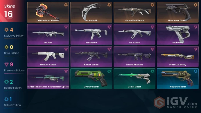 NA | 16 Skins | Ascendant 1 | Level 145 | Ion Karambit | Crimsonbeast Hammer | Nocturnum Classic | ChronoVoid Vandal | Full Details Below!