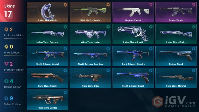 NA | 17 Skins | Silver 3 | Level 74 | Value VP 6725 | RGX 11z Pro Vandal | Reaver Vandal | Neptune Vandal | Battlepasses 1 | Full Details Below!