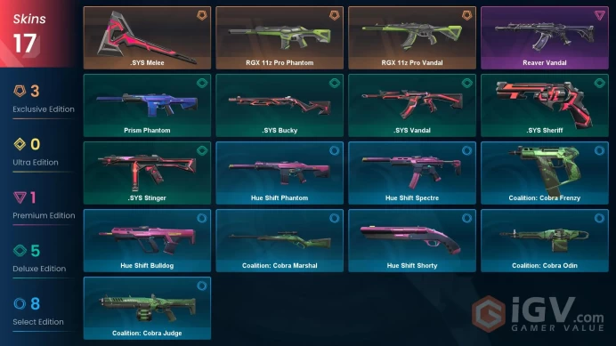 NA | 17 skins | 1 Battlepass | Gold 2 | Level 36 | RGX 11z Pro Phantom | Reaver Vandal | Prism Phantom | RGX 11z Pro Vandal | Full Details Below