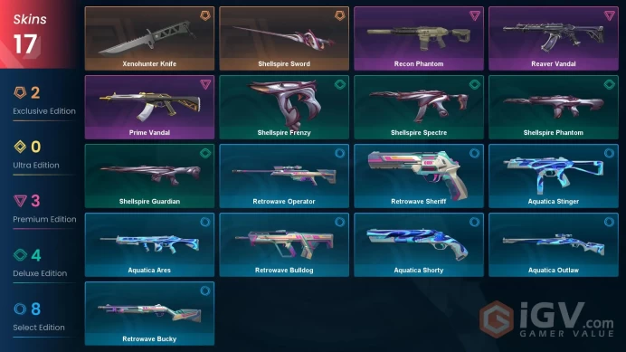 NA | 17 skins | 1 Battlepass | Gold 2 | Level 38 || Xenohunter Knife | Prime Vandal | Reaver Vandal | Recon Phantom| | Full Details Below!