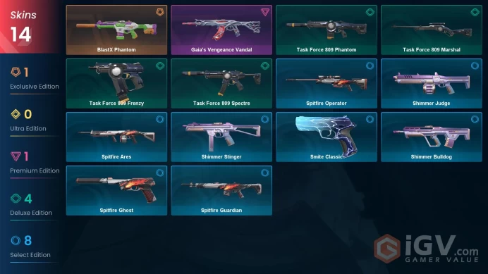 NA | 14 Skins | Silver 2 | Level 35 | BlastX Phantom | Gaia's Vengeance Vandal | Smite Classic | Battlepasses 1| Full Details Below!