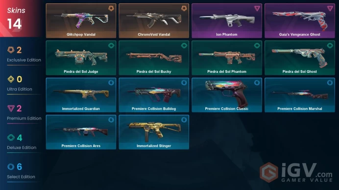NA | 14 Skins | Platinum 1 | ChronoVoid Vandal | Glitchpop Vandal | Gaia's Vengeance Ghost | 1 Battle passes | Full Access | Full Details Below!