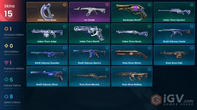 TR/EU Full Access | 15 Skins Iridian Thorn Blade + Ion Vandal + Starlit Odyssey Spectre + Sandswept Sheriff + more