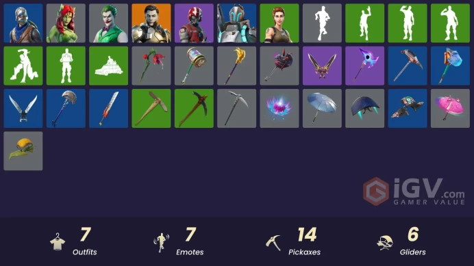 FA - [PSN/XBOX/PC] 7 skins | Blue Squire | Midas Rex | Poison Ivy | The Joker | Wingman | Powerhouse | Tower Recon Specialist | Laugh Riot | 135