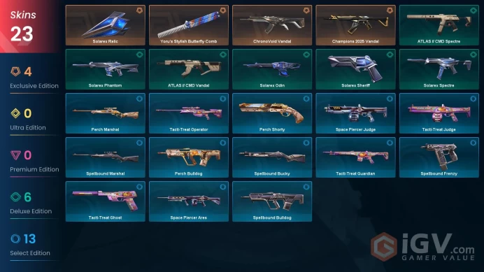EU Full Access | 23 Skins + Champions 2025 Vandal + Yoru's Stylish Butterfly Comb + ChronoVoid Vandal + Solarex Phantom + Solarex Sheriff
