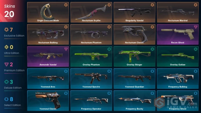 NA | 20 Skins | Gold | Battlepasses 1 | Nocturnum Bundle | Aemondir Vandal | Recon Ghost | Agent 11 | Full Access | Full Details Below!