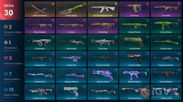 NA | 30 Skins | Gold | Oni Bundle | Evori Dreamwings Vandal | Recon Guardian | Level 67 | 2 Battlepass | 