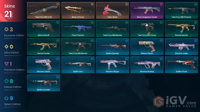 NA | 21 skins | 1 Battlepass | Blade of Chaos | Blade of Chaos | Gaia's Vengeance Vandal | Sarmad Spectre | Prism Phantom | Full Details Below!