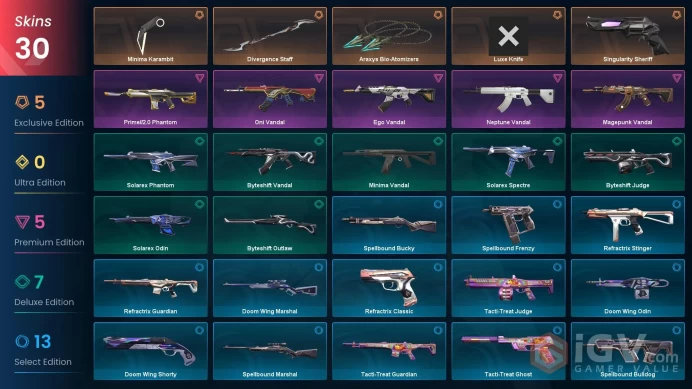 NA | 30 Skins | Gold | Level 53 | 4 Knife | Araxys Bio-Atomizers | Divergence Staff | Singularity Sheriff | 2 Battlepasses | 