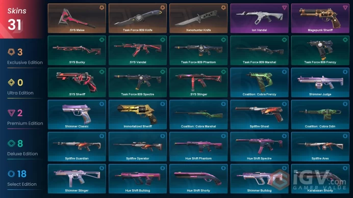 NA | 31 Skins | Gold | VP Value 9100 | Xenohunter Knife | Ion Vandal | Magepunk Sheriff | Level 97 | 2 Battlepasses | 