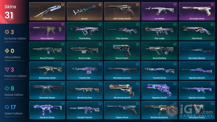 NA | 31 Skins | Platinum | 2 Battlepasses | Neo Frontier Sheriff | Recon Spectre | Sovereign Ghost | Ion Vandal | Level 110 |