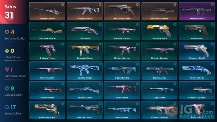 NA | 31 Skins | Platinum | 2 Battlepasses | Glitchpop Vandal | Reaver Phantom | Minima Sheriff | Buddies 94 | Level 127 |