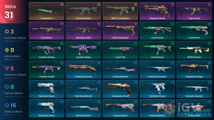 NA | 31 Skins | Gold | Level 57 | Kuronami Vandal | Valiant Hero Ghost | RGX 11z Pro Spectre | Oni Phantom | 1 Battlepasses | 