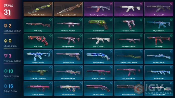 NA | 31 Skins | Gold | 2 Battlepasses | RGX 11z Pro Blade | Magepunk Sparkswitch | Reaver Vandal | Level 78 | Full Access | 