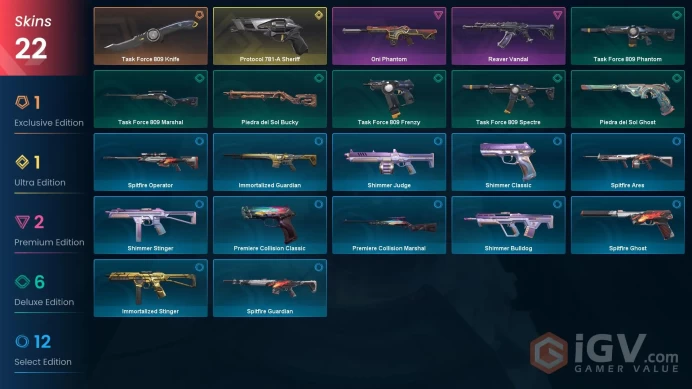 NA | 22 skins | 2 Battlepass | Gold 2 | Level 36 | VP Value: 8025 | Protocol 781-A Sheriff | Oni Phantom | Reaver Vandal | Full Details Below!