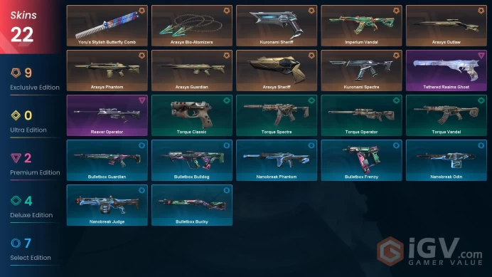 NA | 22 Skins| Bronze | Battlepasses 1 | Araxys Bundle | Imperium Vandal| Buddies 30 | Agent 4 | level 31 | Full Access | Full Details Below!