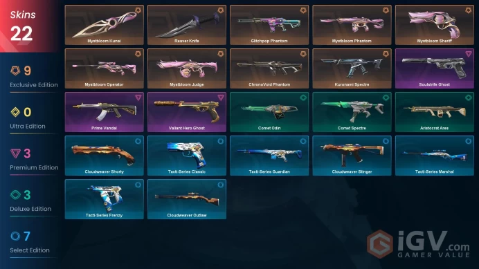 NA | 22 Skins| Bronze | Battlepasses 1 | Mystbloom Bundle | Kuronami Spectre | Reaver Knife | level 29 | Full Access |Full Details Below!