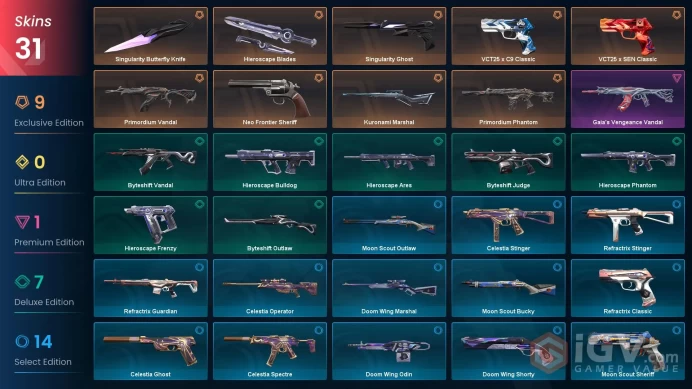NA | 31 Skins | Platinum | Singularity Butterfly Knife | VCT25 x SEN Classic | VCT25 x C9 Classic | Level 43 | 2 Battlepasses | 
