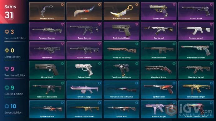 NA | 31 Skins | Reaver Bundle | Silver 3 | Value VP 34800 | Prime//2.0 Karambit | Reaver Phantom | Battlepasses 2 | Buddies 42 | 