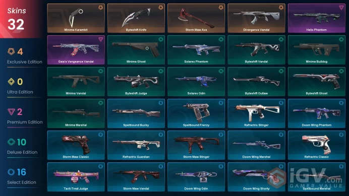 NA | 32 Skins | Minima Bundle | Storm Maw Bundle | Divergence Vandal | Helix Phantom | Araxys Vandal | Battlepasses 2 | Buddies 59 |
