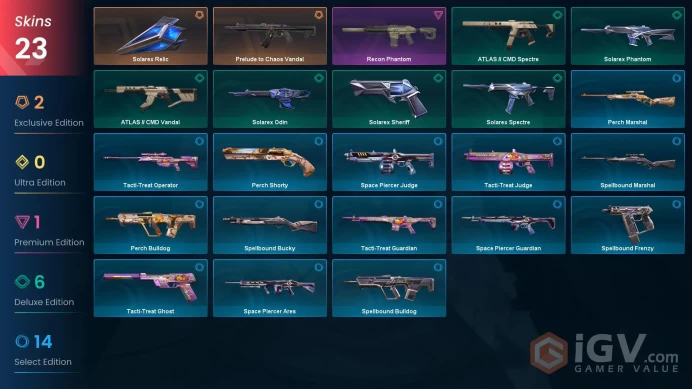 NA | 23 Skins | Silver 2 | Level 48 | VP Value 5950 | Prelude to Chaos Vandal | Recon Phantom | Solarex Odin | Battlepass 2 | Full Details Below