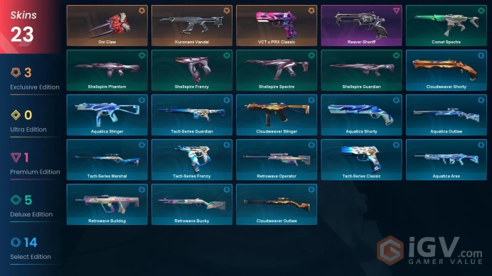NA | 23 Skins | Gold | VP Value 12040 | Oni Claw | Kuronami Vandal | VCT x PRX Classic | 2 Battlepasses | Full Access | Full Details Below!