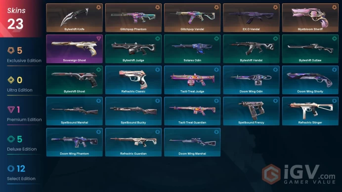 NA | 23 Skins | VP Value 12675 | EX.O Vandal | Mystbloom Sheriff | Glitchpop Phantom | 2 Battlepasses | Full Access | Full Details Below!