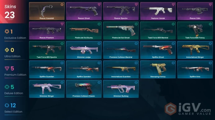 NA | 23 Skins | Gold | VP Value 15225 | Reaver Bundle | Neptune Vandal | Level 43 | 2 Battlepasses | Full Access | Full Details Below!