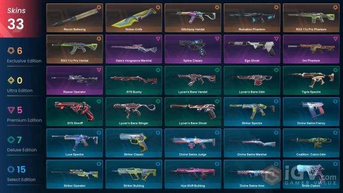 NA | 33 skins | Bronze 3 | Level 43 | RGX 11z Pro Vandal | Glitchpop Vandal | Recon Balisong | Buddies 33 | 1 Battlepasses Purchase |