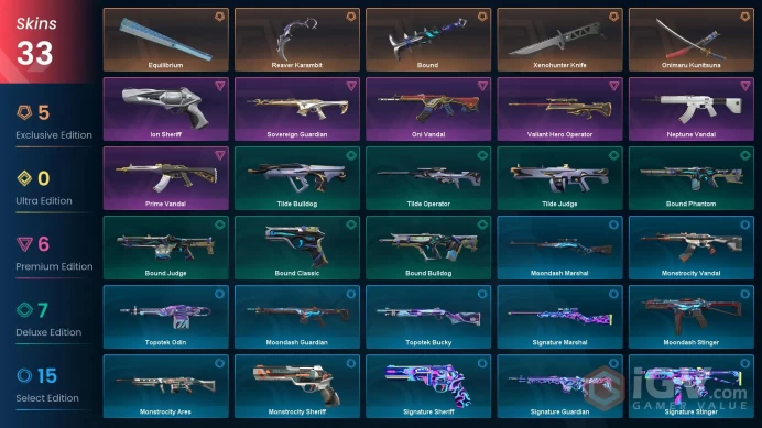 NA | 33 Skins | Silver 3 | Level 51 | Onimaru Kunitsuna | Equilibrium | Neptune Vandal | Prime Vandal | Battlepasses 2 | Buddies 56 | 
