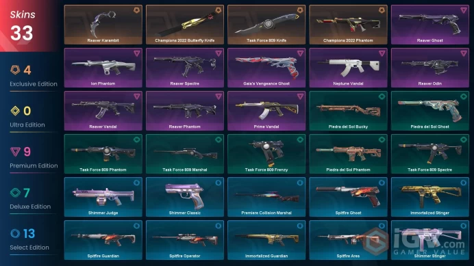 NA | 33 skins | Level 49 | VP Value: 30350 | Reaver Bundle | Champions 2022 Bundle | on Phantom | 2 Battlepasses Purchase | Buddies 68 |
