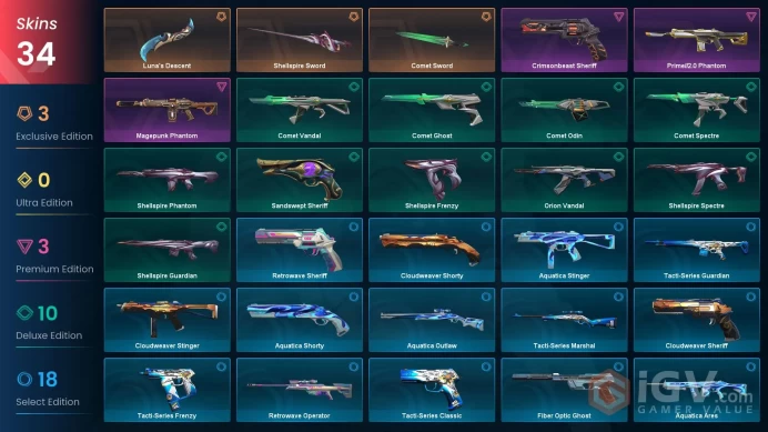 NA | 34 Skins | Gold | 2 Battlepasses | Luna's Descent | Orion Vandal | Prime//2.0 Phantom | Crimsonbeast Sheriff | Buddies 76 | Level 89 |