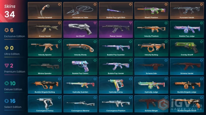 NA | 34 Skins | Diamond | Level 75 | VP Value 18900 | Kuronami no Yaiba | Kuronami Vandal | Araxys Vandal |